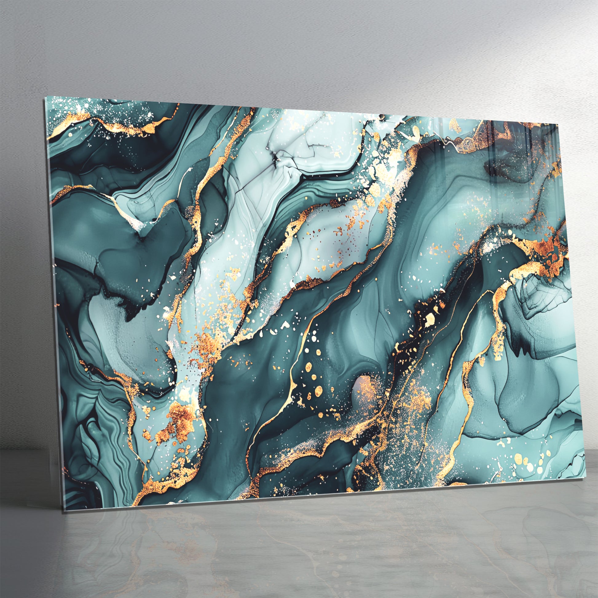 Green Gold Marble Themed Tempered Glass Wall Art – Framed or Frameless - Luxury Glossy Panel -Stained Glass Wall Art - Marble Themed Glass Backsplash (Copy)