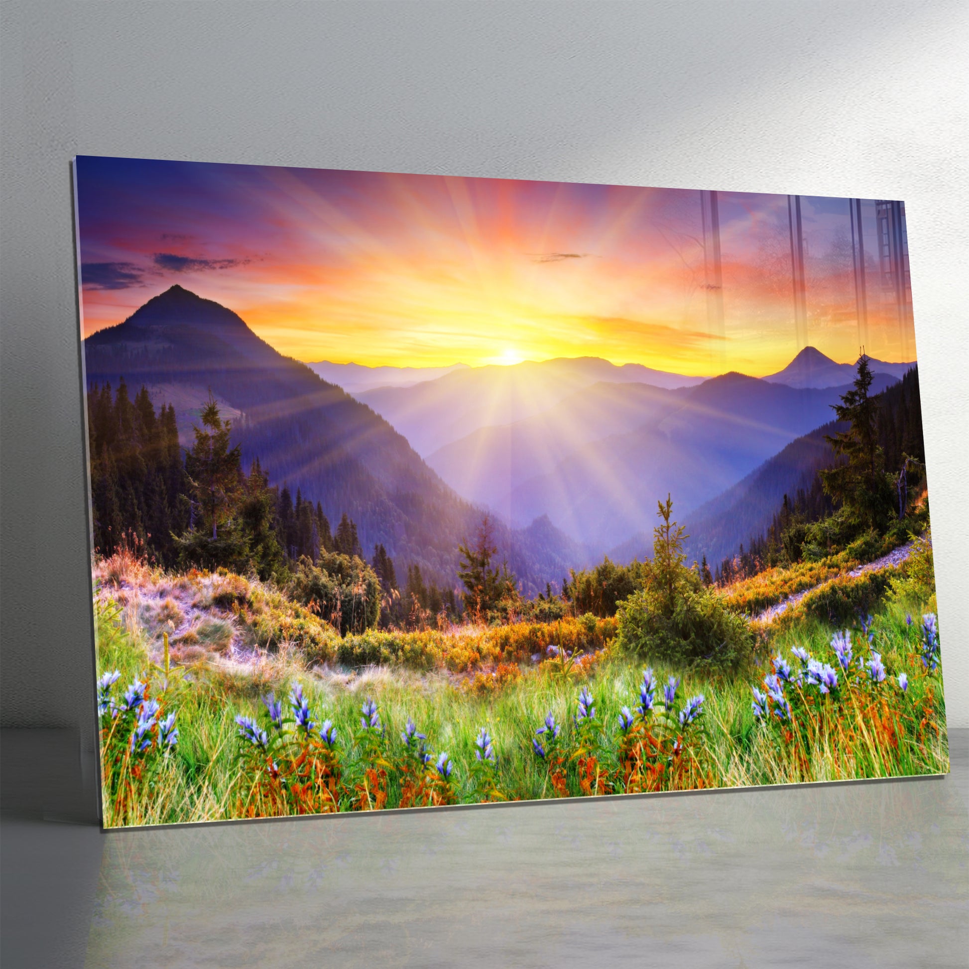 Floral Landscape Print on Tempered Glass – Framed or Frameless, Stained Glass Wall Art, Landscape Glass Panel (Copy) (Copy)