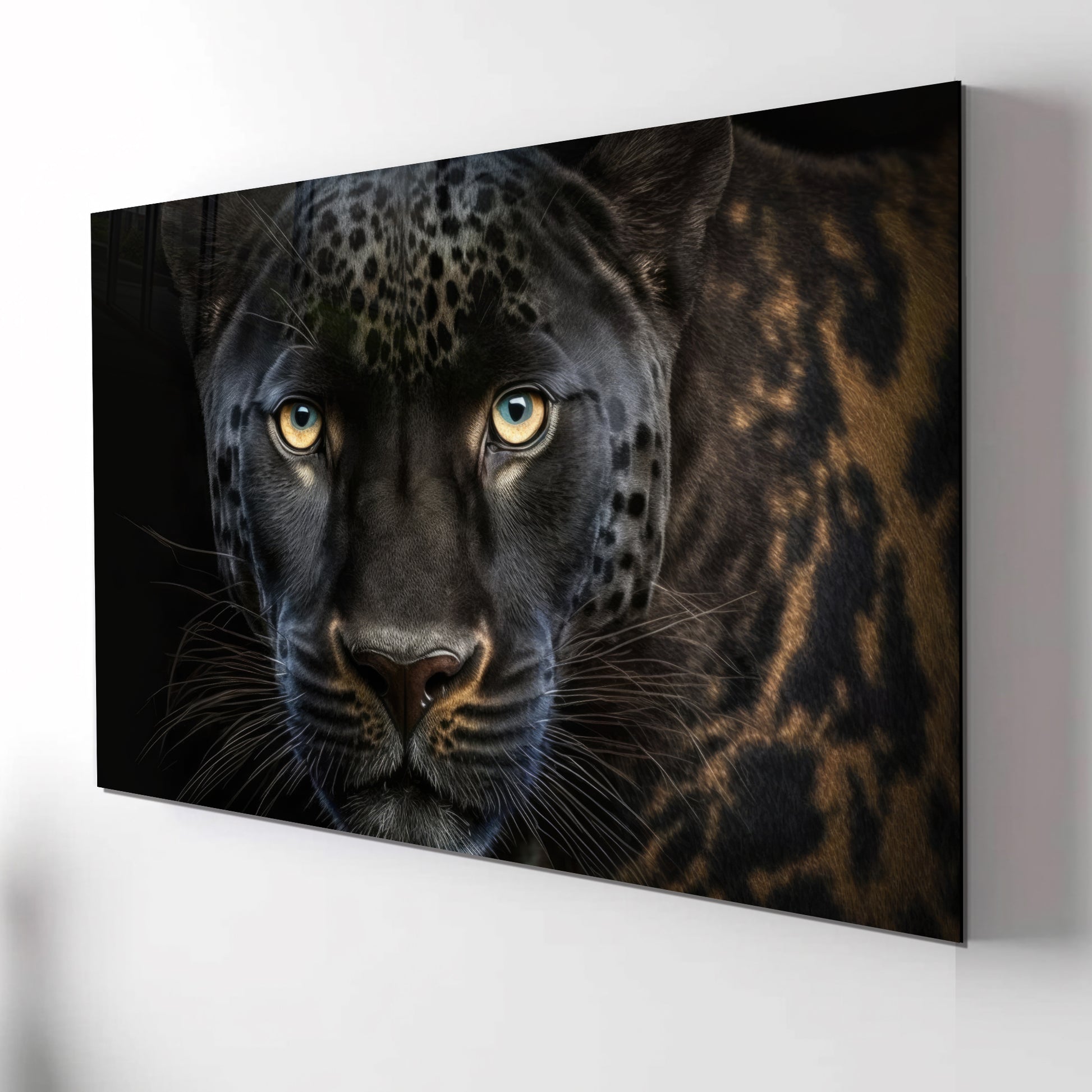 Black Leopard Wall Art – Wild Animal Portrait on Tempered Glass Panel