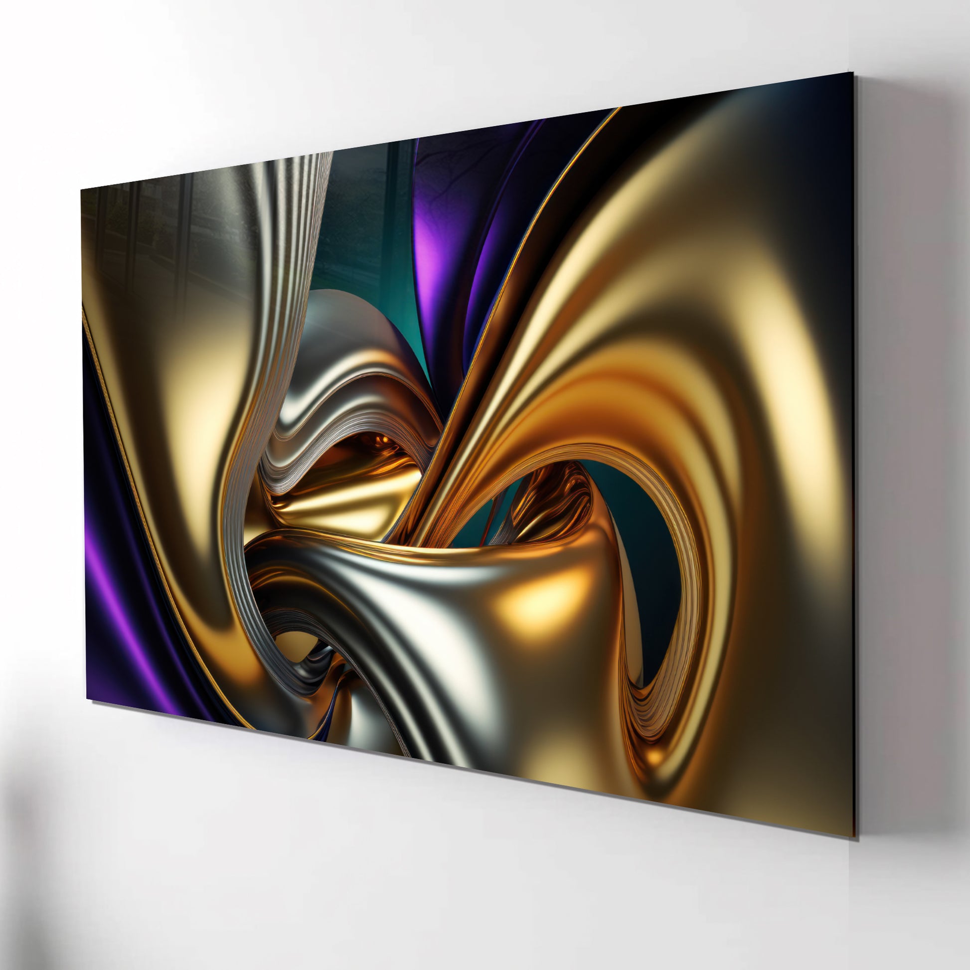 Gold & Purple Abstract Glass Wall Art – Luxury Metallic Fluid Design on Tempered Glass