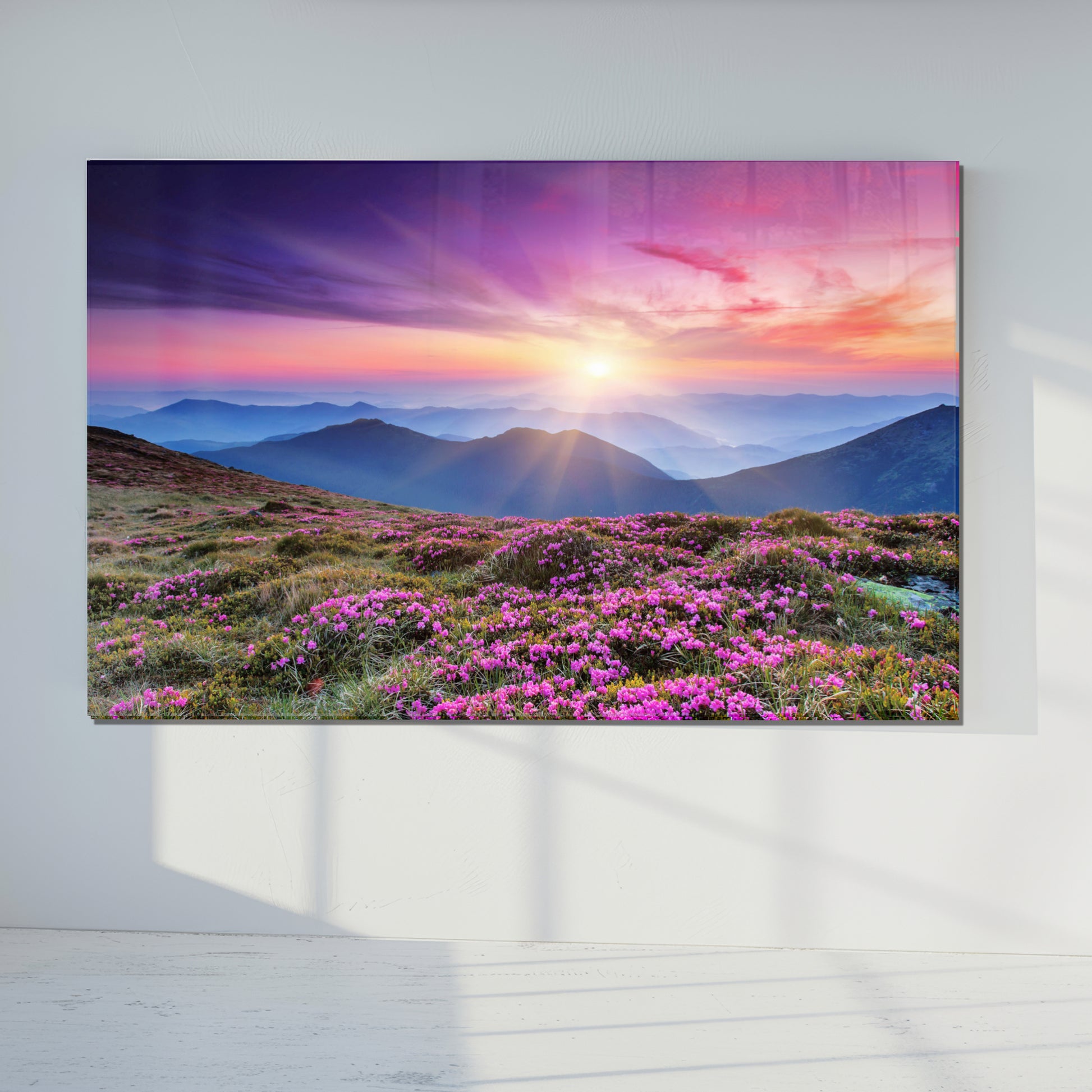 Dramatic Sunset Glass Wall Art – Tempered Glass Landscape Print, Large Framed or Frameless Wall Decor, Stained Glass Wall Art, Landscape Glass Panel (Copy)