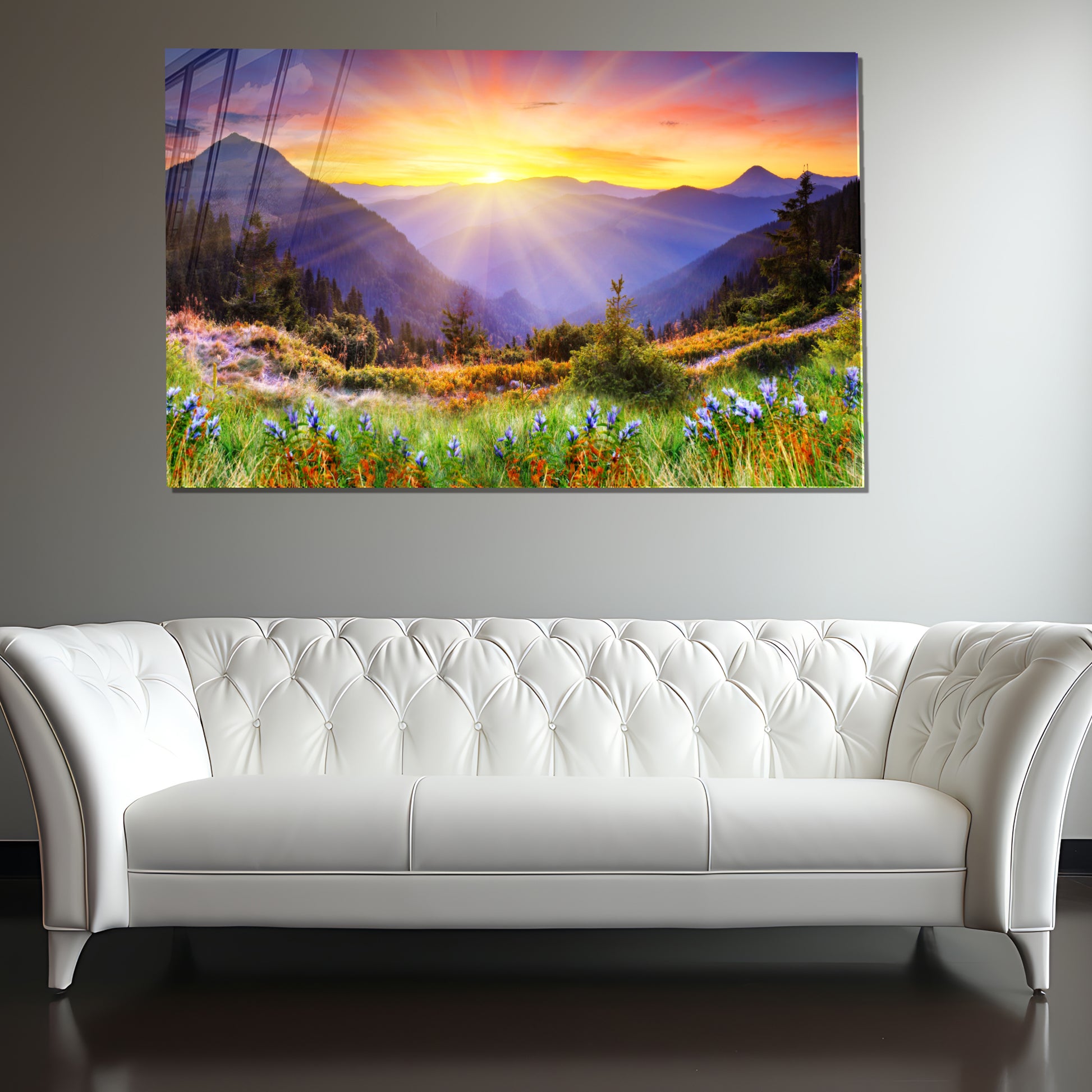 Floral Landscape Print on Tempered Glass – Framed or Frameless, Stained Glass Wall Art, Landscape Glass Panel (Copy) (Copy)