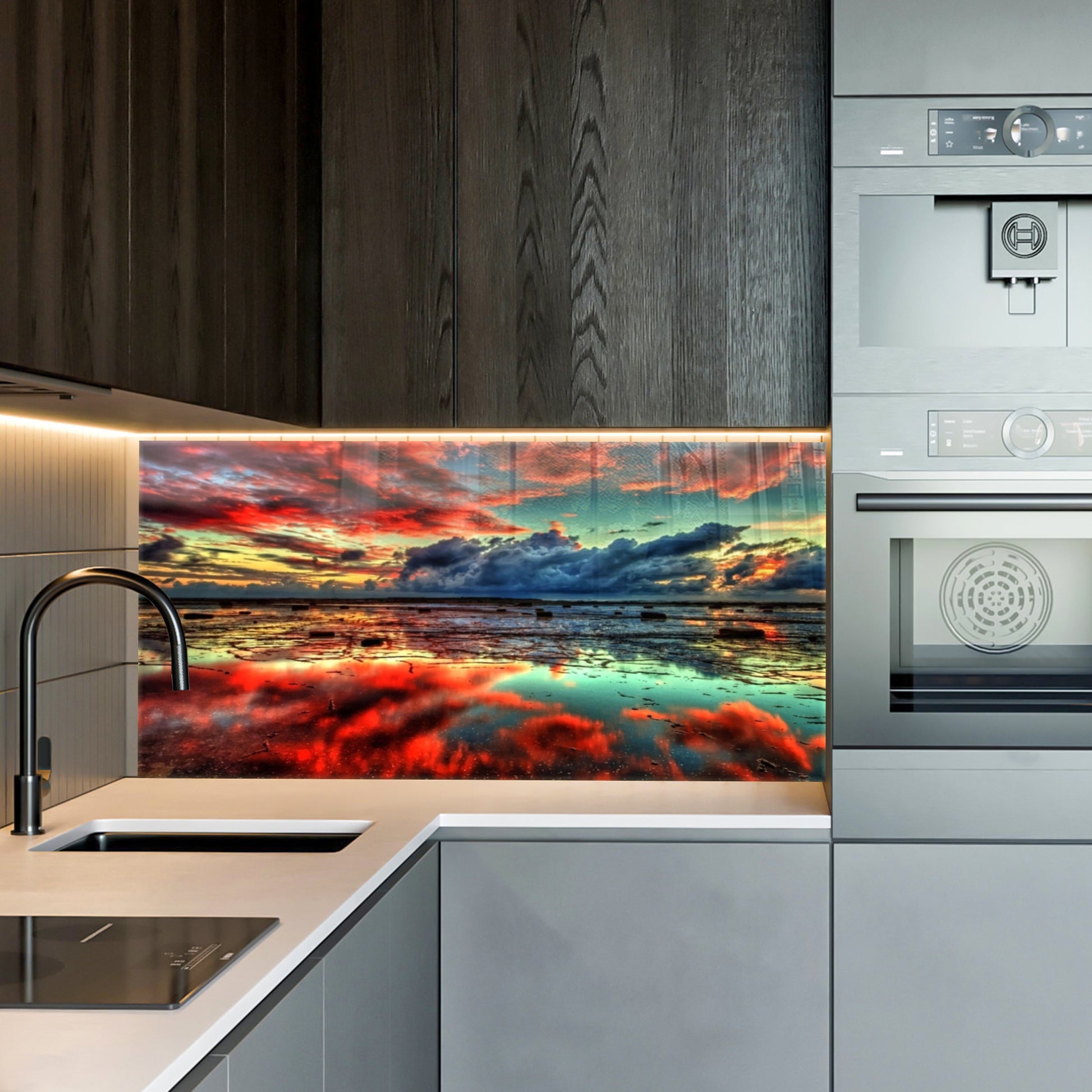 Dramatic Sunset Glass Wall Art – Tempered Glass Landscape Print, Large Framed or Frameless Wall Decor, Stained Glass Wall Art, Landscape Glass Panel