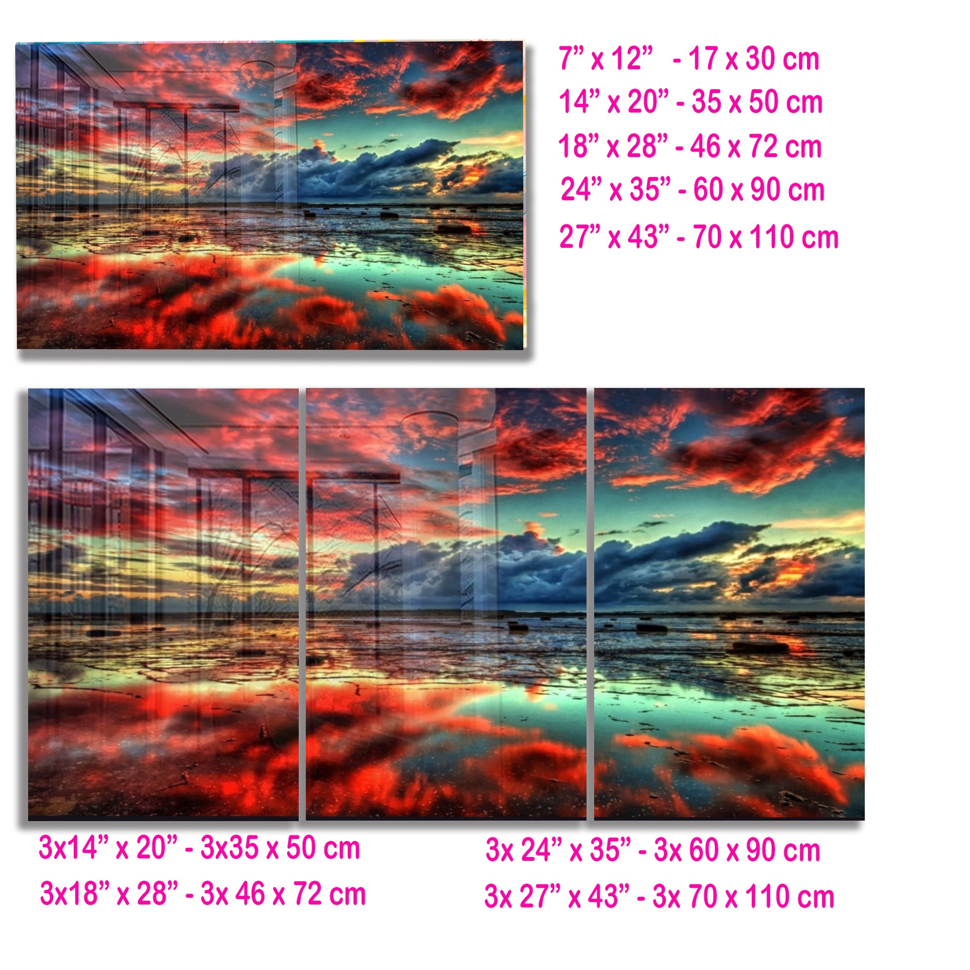 Dramatic Sunset Glass Wall Art – Tempered Glass Landscape Print, Large Framed or Frameless Wall Decor, Stained Glass Wall Art, Landscape Glass Panel