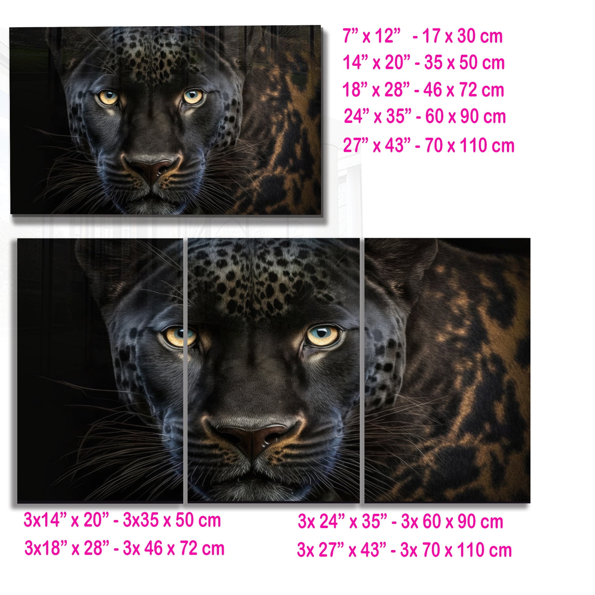 Black Leopard Wall Art – Wild Animal Portrait on Tempered Glass Panel