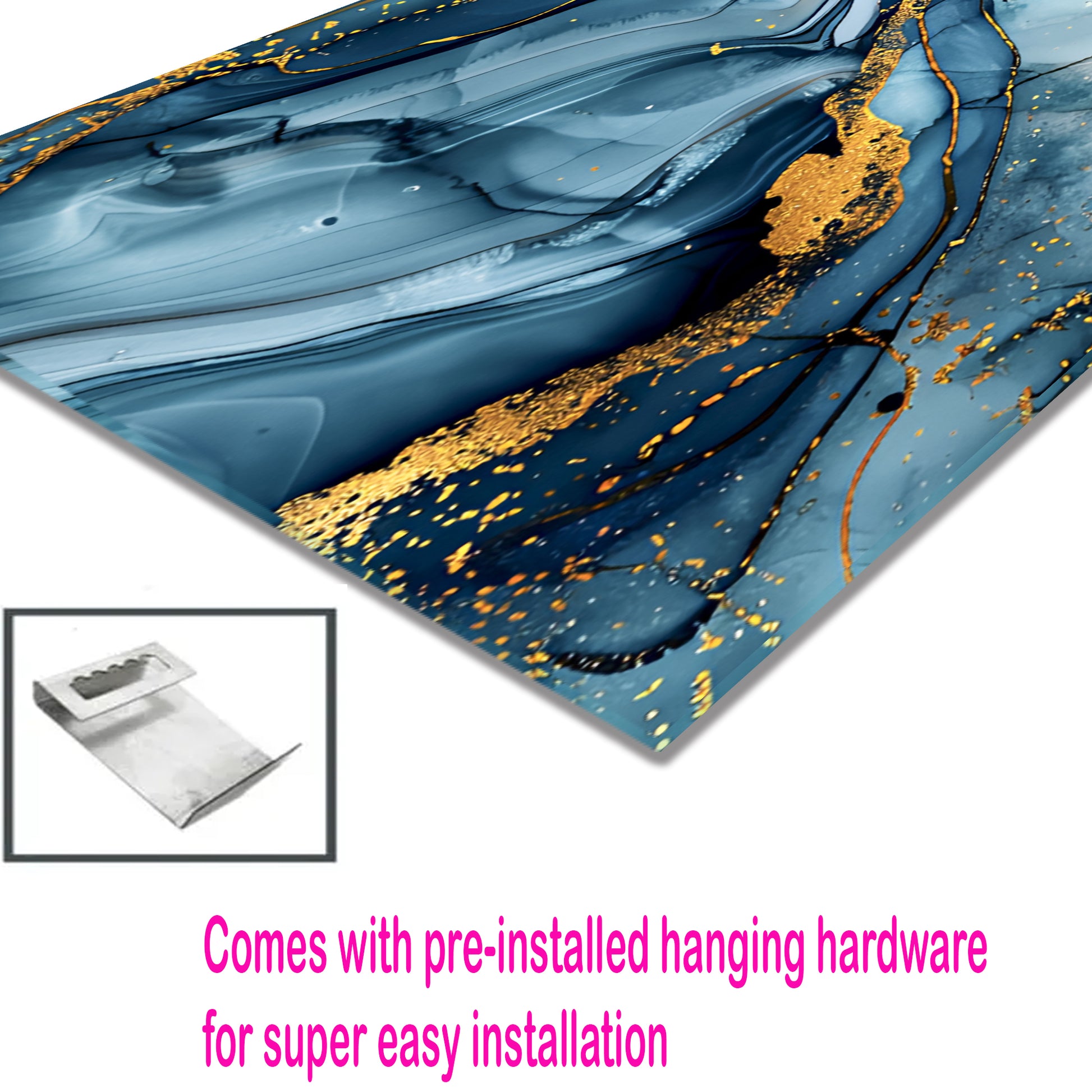 Blue Gold Marble Themed Tempered Glass Wall Art – Framed or Frameless - Luxury Glossy Panel -Stained Glass Wall Art - Marble Themed Glass Backsplash (Copy)