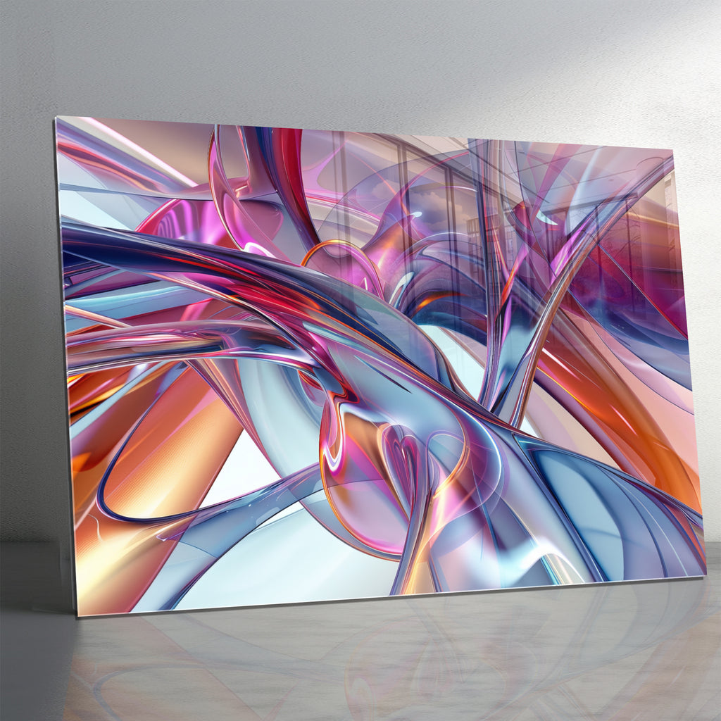 Renkli Metalik Soyut Temperlenmiş Cam Tablo, Modern 3D Duvar Dekoru, Şık ve Lüks Cam Sanat Eseri