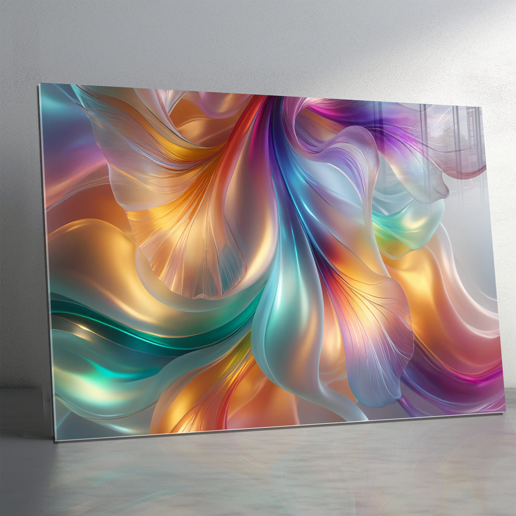 Renkli ipeksi Soyut Temperlenmiş Cam Tablo, Modern 3D Duvar Dekoru, Şık ve Lüks Cam Sanat Eseri