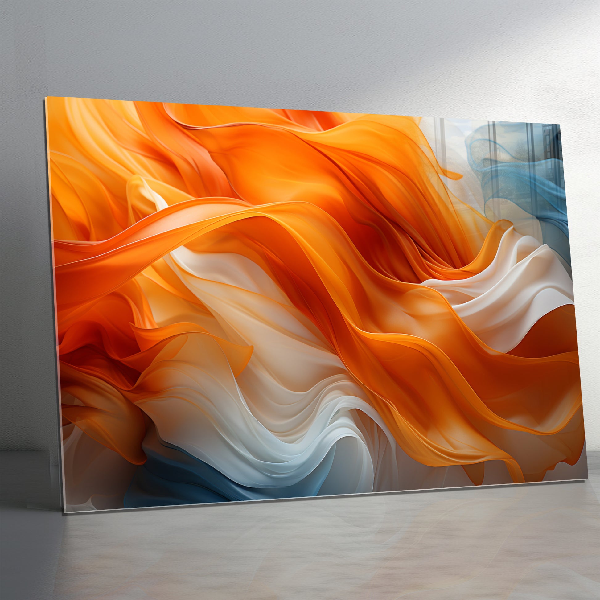 Orange Flow Abstract Glass Wall Art – Dynamic Flame-Inspired Design on Tempered Glass
