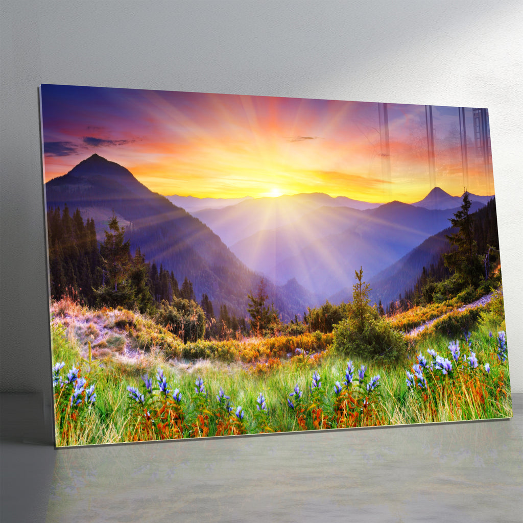 Floral Landscape Print on Tempered Glass – Framed or Frameless, Stained Glass Wall Art, Landscape Glass Panel (Copy) (Copy)
