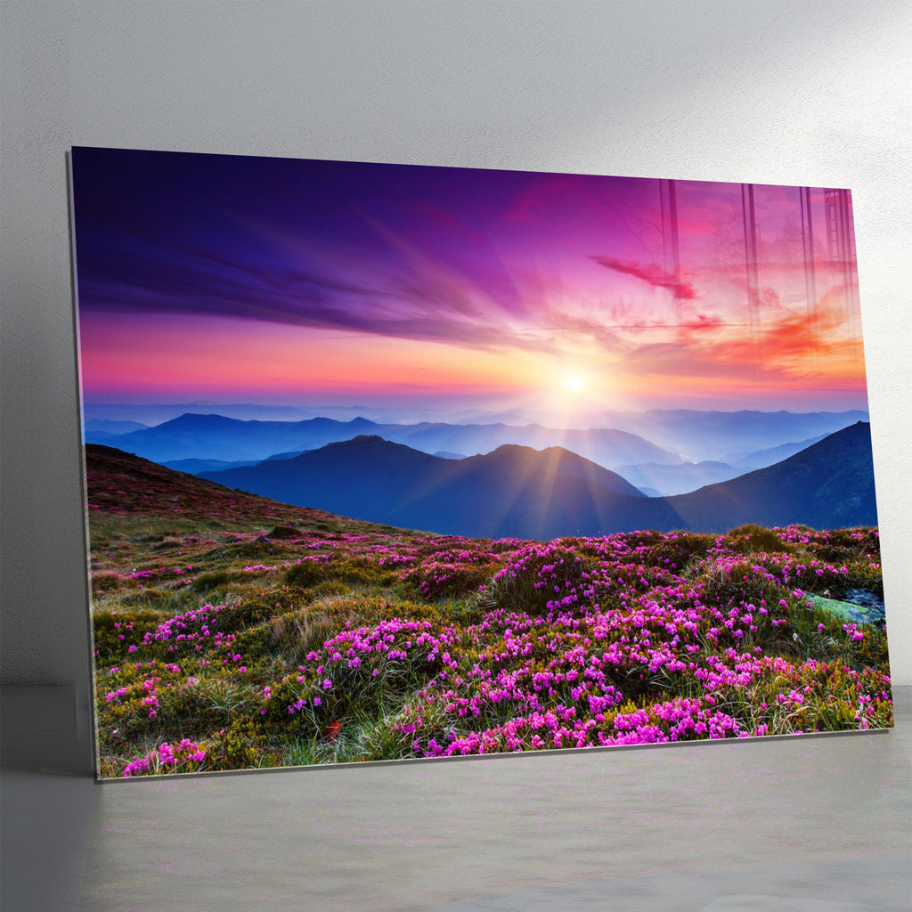 Dramatic Sunset Glass Wall Art – Tempered Glass Landscape Print, Large Framed or Frameless Wall Decor, Stained Glass Wall Art, Landscape Glass Panel (Copy)
