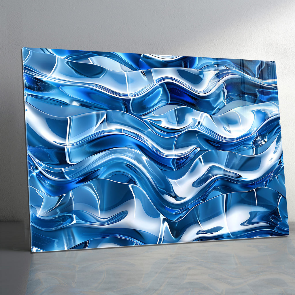 Mavi Renkli Metalik Soyut Temperlenmiş Cam Tablo