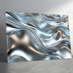 Silver Metallic Abstract Tempered Glass Painting, Modern 3D Wall Decor, Stylish and Luxury Glass Artwork
