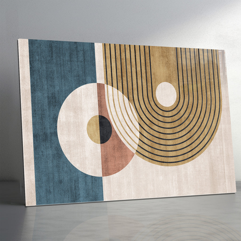 Mavi Renkli Metalik Soyut Temperlenmiş Cam Tablo