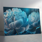 Temperli Cam Duvar Tablosu – Mavi Çiçek Dekor