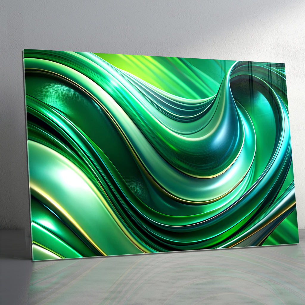 Yeşil Renkli Soyut Temperlenmiş Cam Tablo