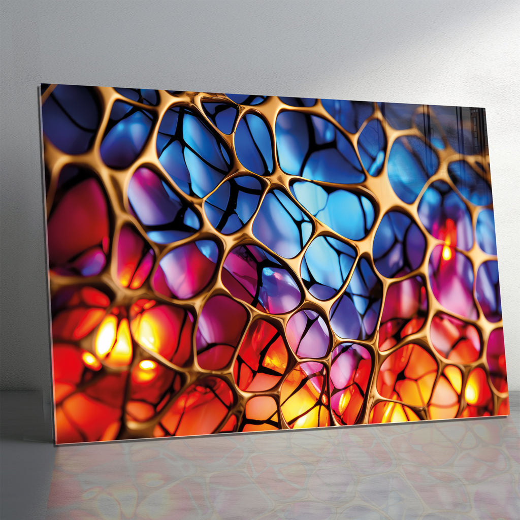 Abstract Stained Glass Wall Art – Colorful Geometric Tempered Glass Panel