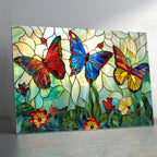 Kelebek Temalı Vitray Görünümlü Temperli Cam Tablo – Renkli Doğa Duvar Dekoru