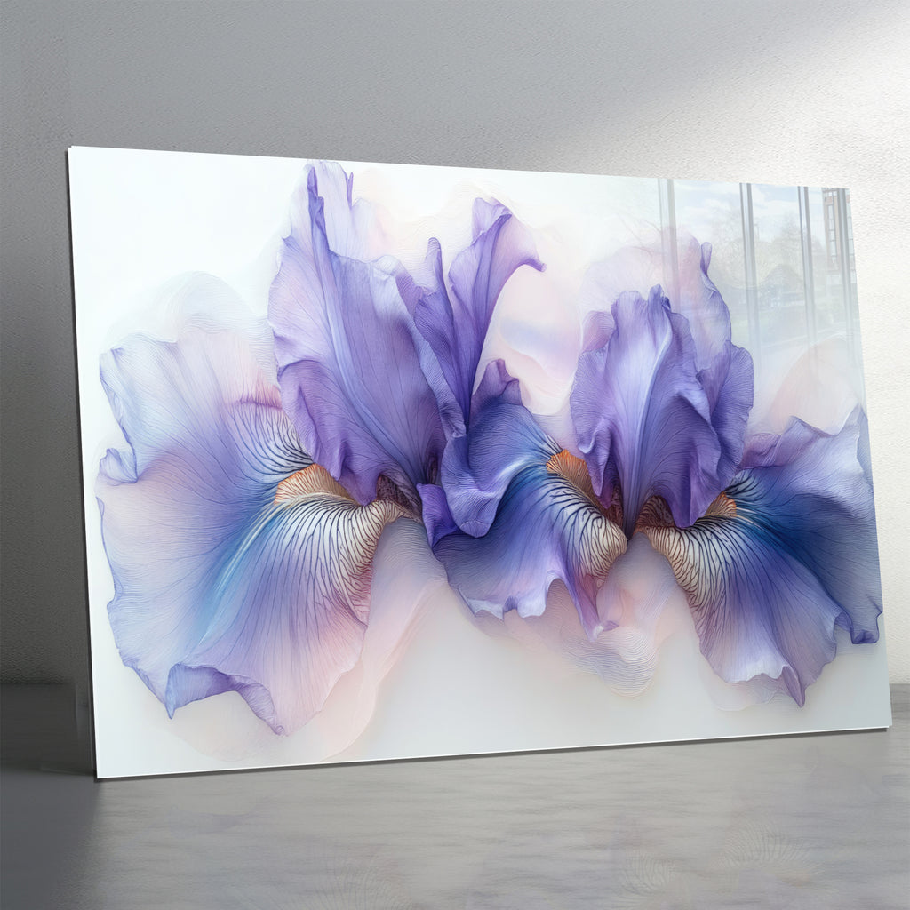 Purple Iris Flower Glass Wall Art – Minimalist Floral Print on Tempered Glass