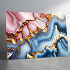 Temperli Cam Duvar Tablosu – Mavi Pembe Mermer Soyut Dekor