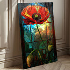 Temperli Cam Duvar Tablosu – Vitray Temalı Gelincik Çiçeği Cam Tablo