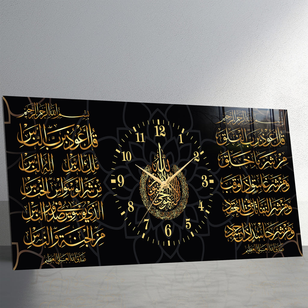 World Map Themed Tempered Glass Wall Clock – Modern Design with Gold Details, Large Wall Decor