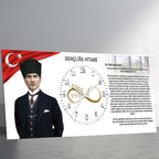 Gençliğe Hitabe Temalı Cam Duvar Saati  –Atatürk Portresi Ve Gençliğe Hitabe Tasarım, Premium UV Baskı Duvar Saati