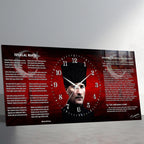 Kırmızı Türk Bayraklı Saatli Temperli Cam Tablo –İstiklal marşe ve Gençliğe Hitabe Atatürk Portre Tasarım, Premium UV Baskı Duvar Saati