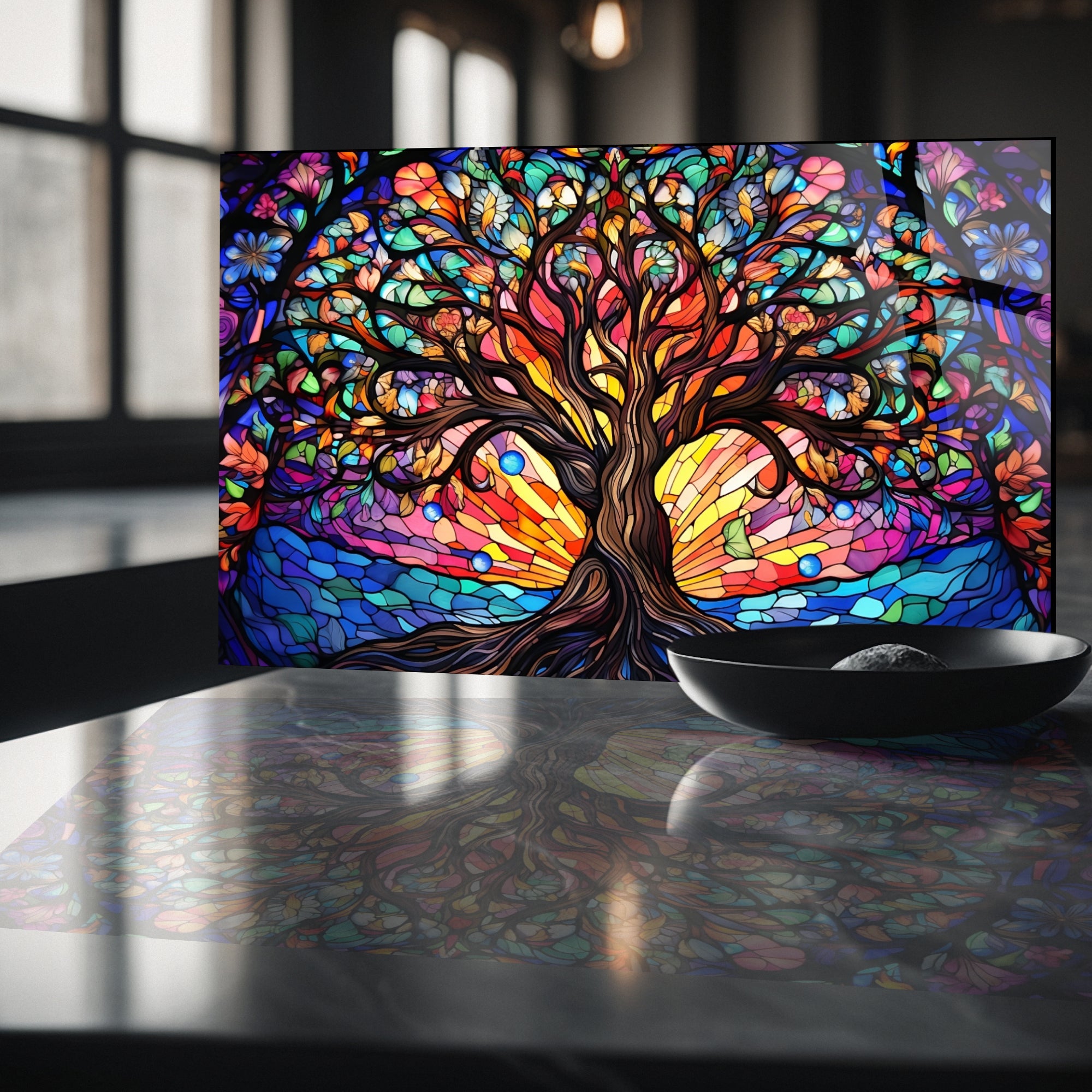 Renkli Ocak Arkası Temperli Cam Panel – Modern Mutfak Backsplash Dekoru