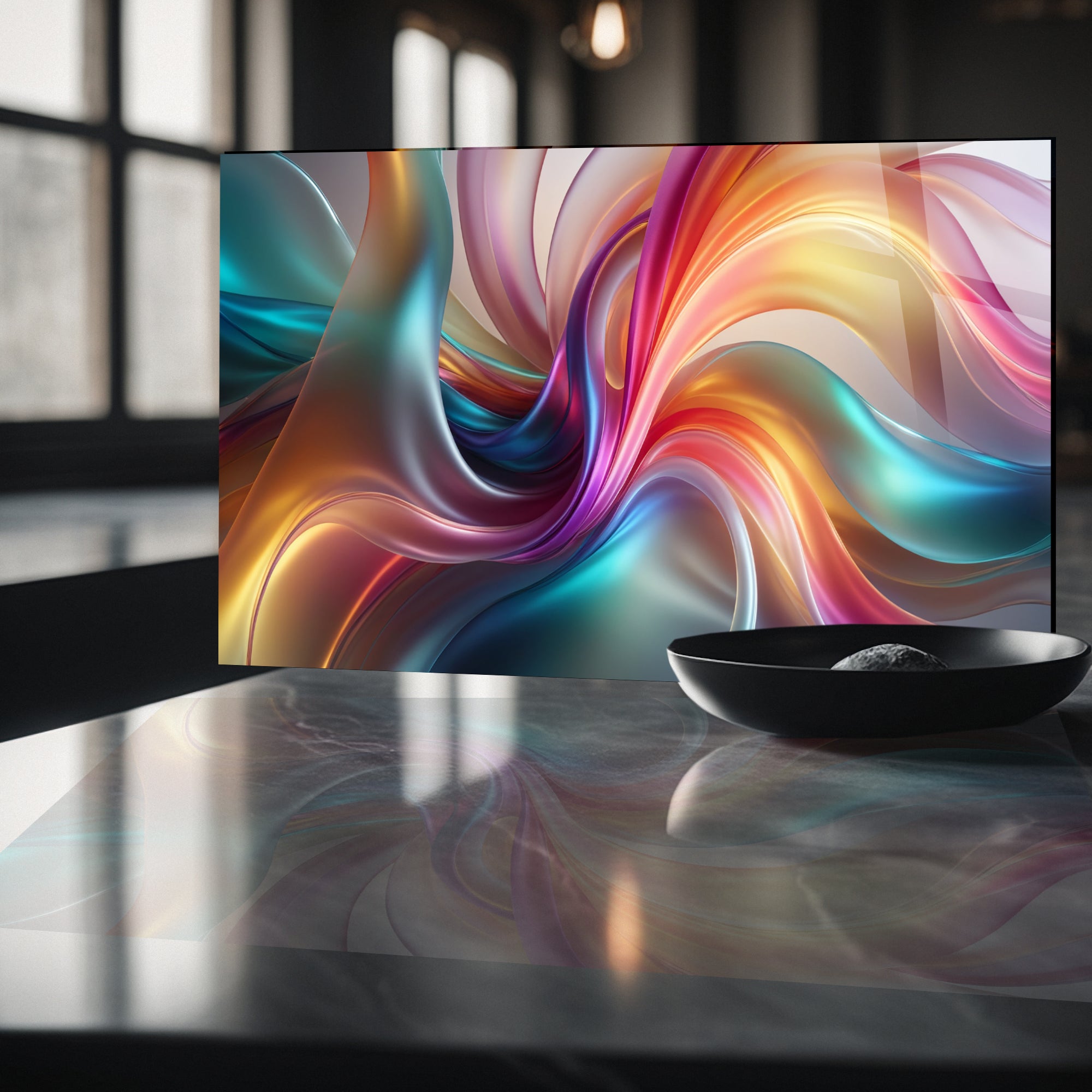 Renkli Ocak Arkası Temperli Cam Panel – Modern Mutfak Backsplash Dekoru