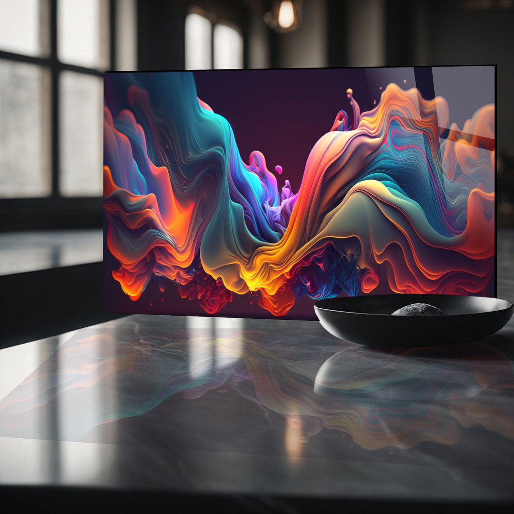 Renkli Ocak Arkası Temperli Cam Panel – Modern Mutfak Backsplash Dekoru