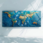 Dünya Haritası Temalı Temperli Cam Duvar Saati – Altın Detaylı Modern Tasarım, Büyük Boy Duvar Dekoru (Kopya)