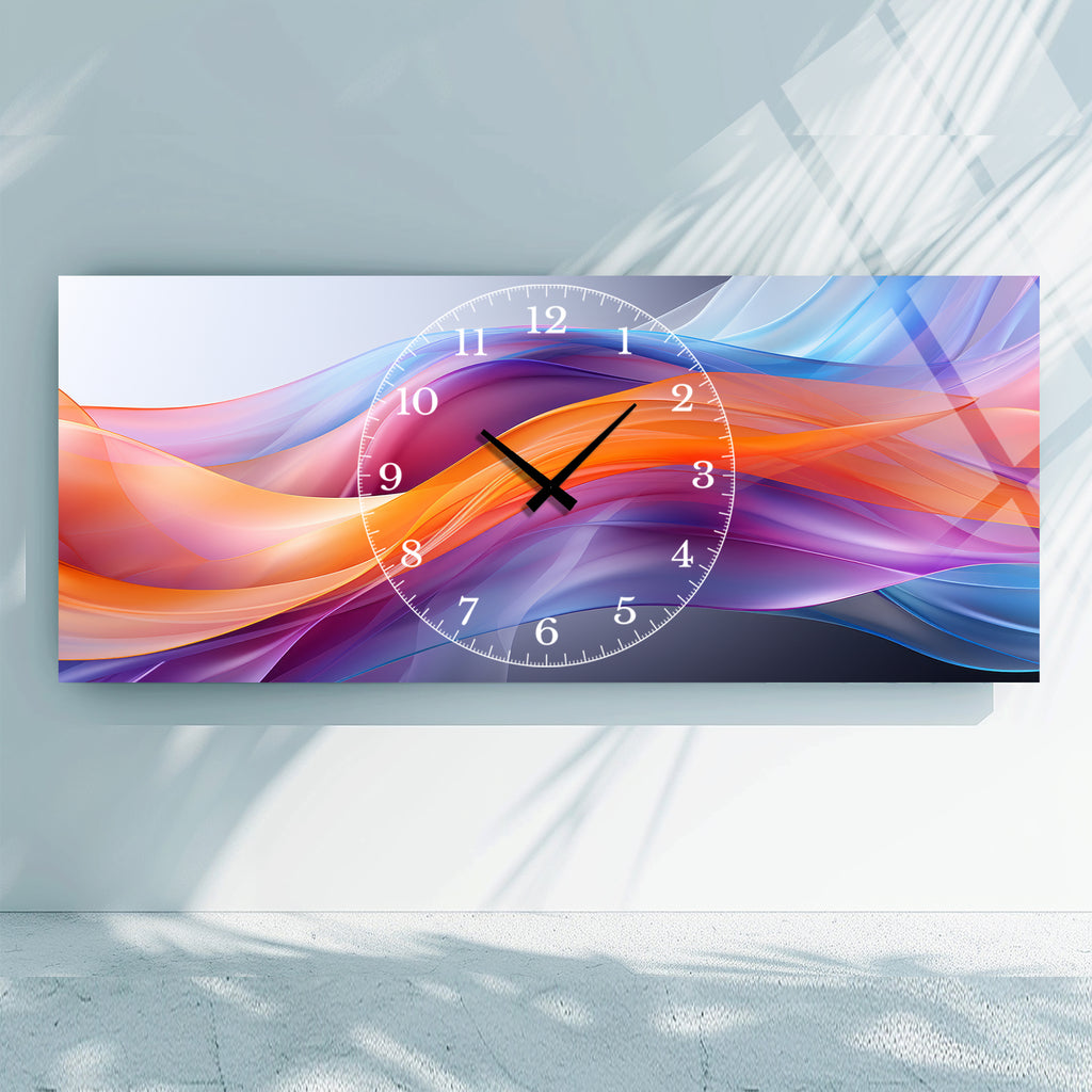 Soyut Temalı Temperli Cam Duvar Saati – Altın Detaylı Modern Tasarım, Büyük Boy Duvar Dekoru