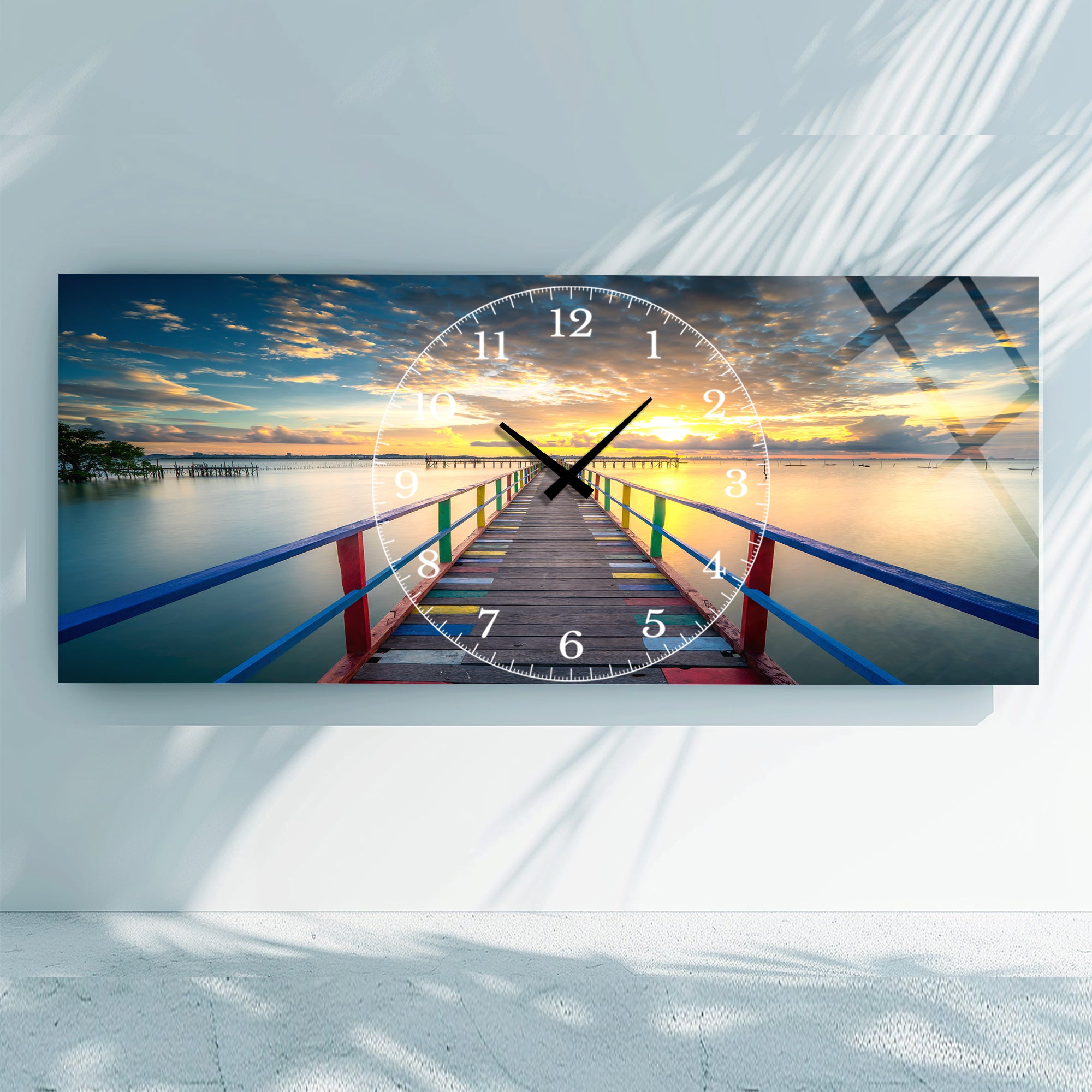 Manzara Temalı Temperli Cam Duvar Saati – Altın Detaylı Modern Tasarım, Büyük Boy Duvar Dekoru (Kopya) (Kopya)