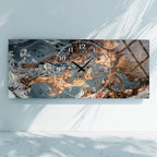 Soyut Temalı Temperli Cam Duvar Saati – Altın Detaylı Modern Tasarım, Büyük Boy Duvar Dekoru