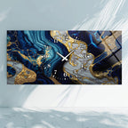 Soyut Temalı Temperli Cam Duvar Saati – Altın Detaylı Modern Tasarım, Büyük Boy Duvar Dekoru (Kopya)