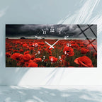 Manzara Temalı Temperli Cam Duvar Saati – Altın Detaylı Modern Tasarım, Büyük Boy Duvar Dekoru