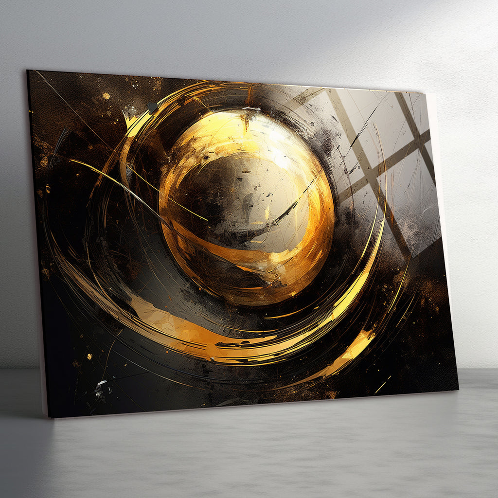 Temperli Cam Duvar Tablosu  Gold Soyut