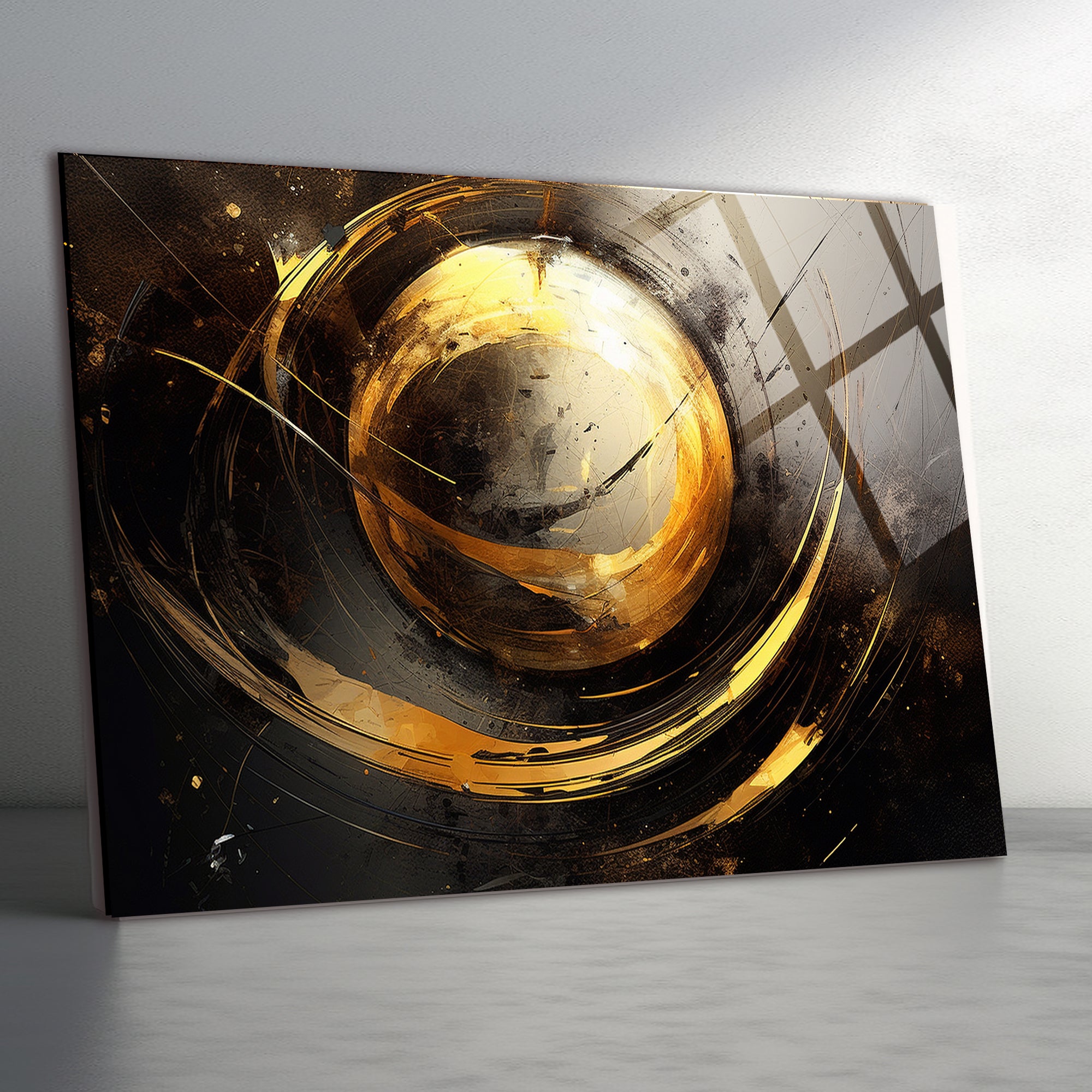 Temperli Cam Duvar Tablosu  Gold Soyut