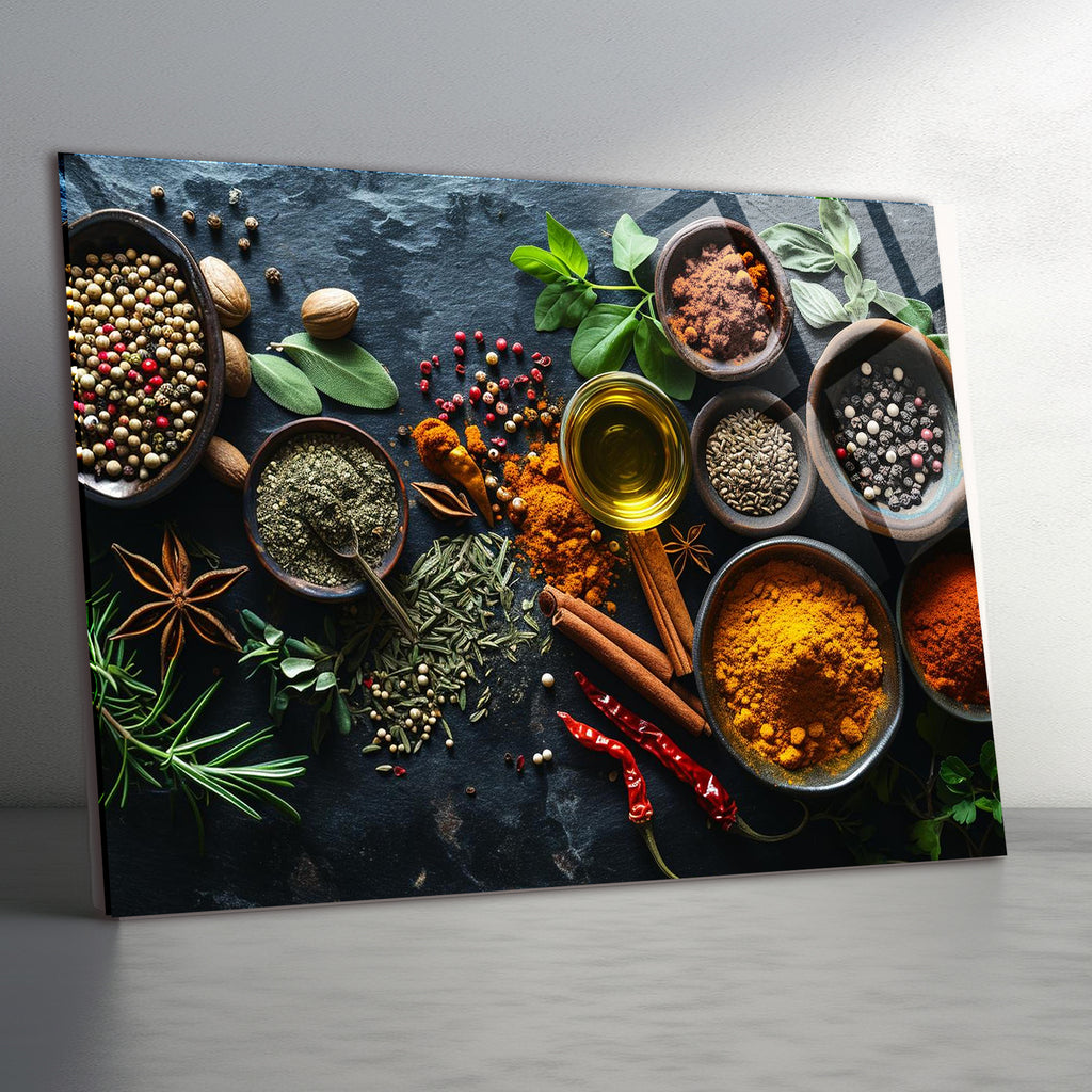 Temperli Cam Duvar Tablosu  Renkli Baharatlar Soyut