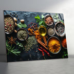 Temperli Cam Duvar Tablosu  Renkli Baharatlar Soyut