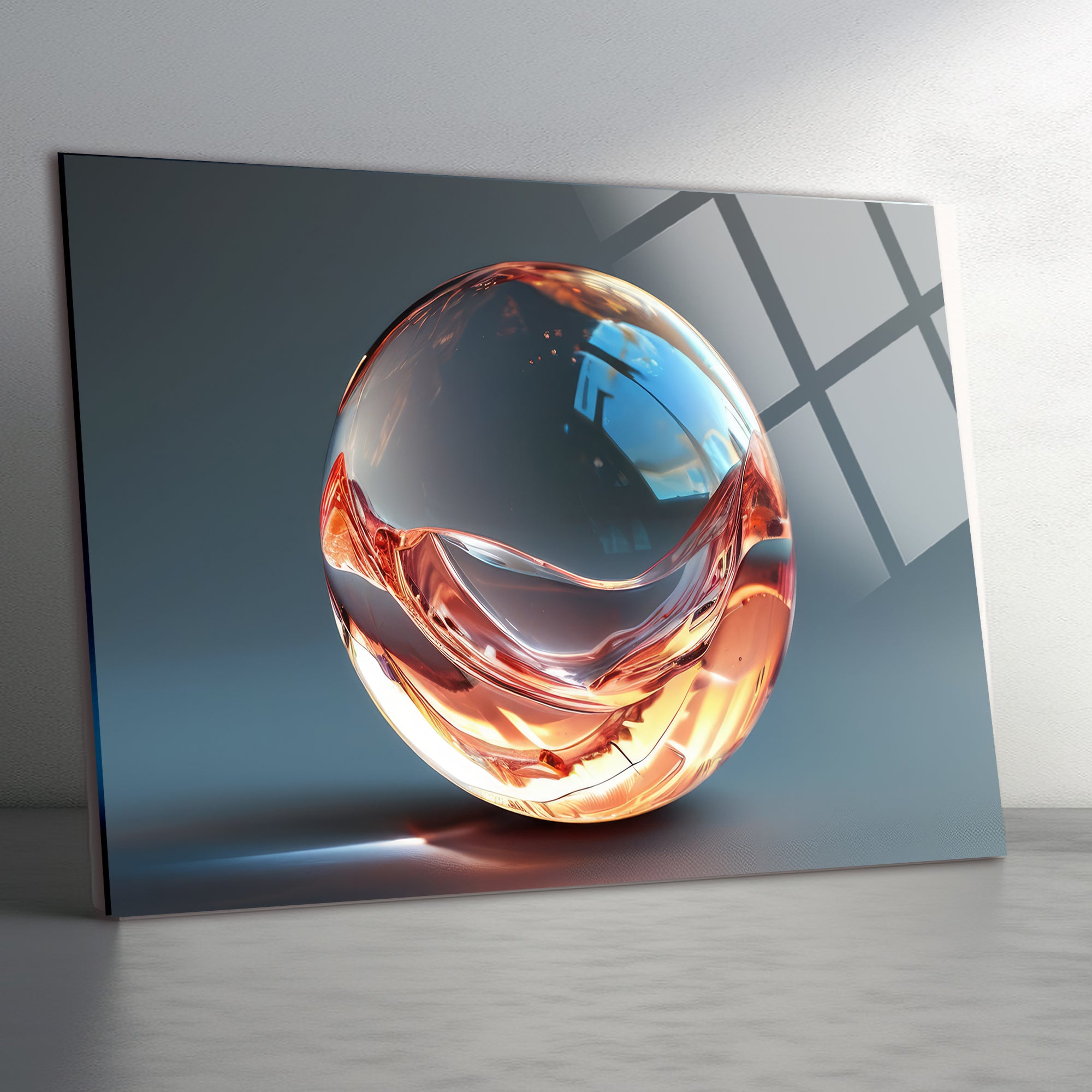 Temperli Cam Duvar Tablosu  Renkli Cam Küre Soyut