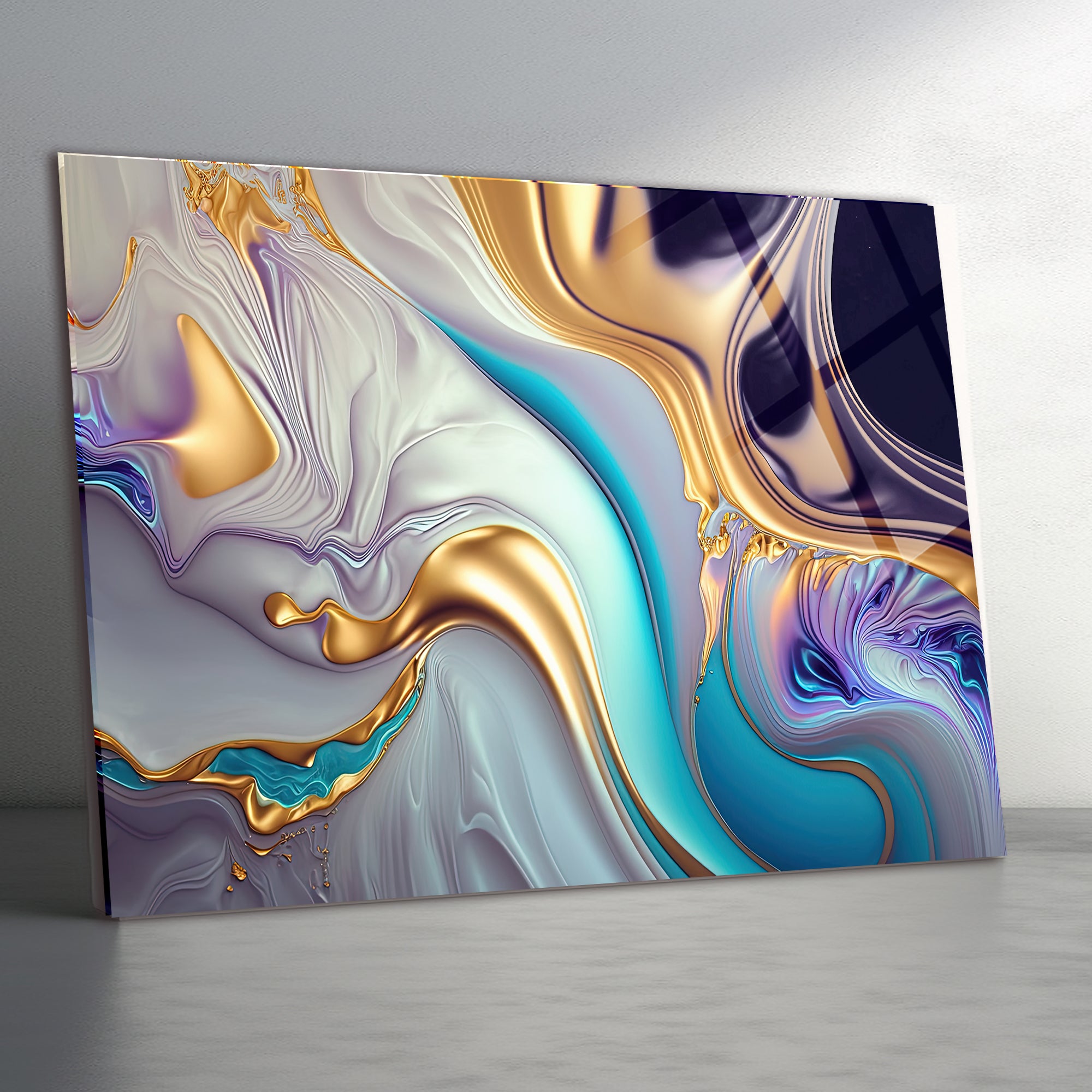 Temperli Cam Duvar Tablosu  Soyut