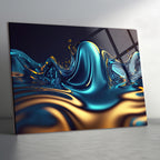 Temperli Cam Duvar Tablosu  Soyut Metalik