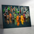 Temperli Cam Duvar Tablosu  Soyut Renkli Baharatlar