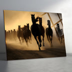 Temperli Cam Duvar Tablosu  Koşan Atlar