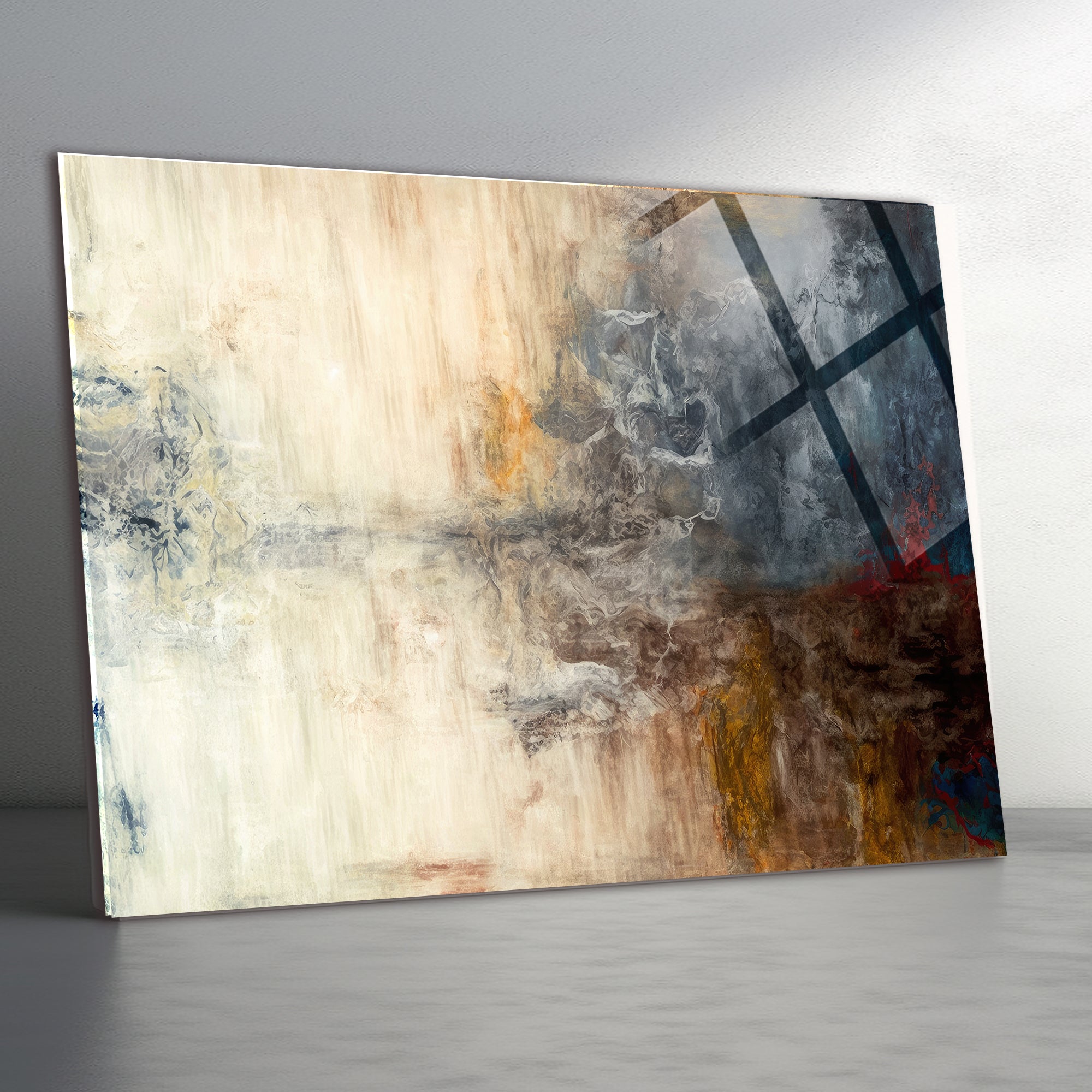 Temperli Cam Duvar Tablosu  Soyut Wabi Sabi