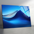 Temperli Cam Duvar Tablosu  Soyut Mavi Dalgalar