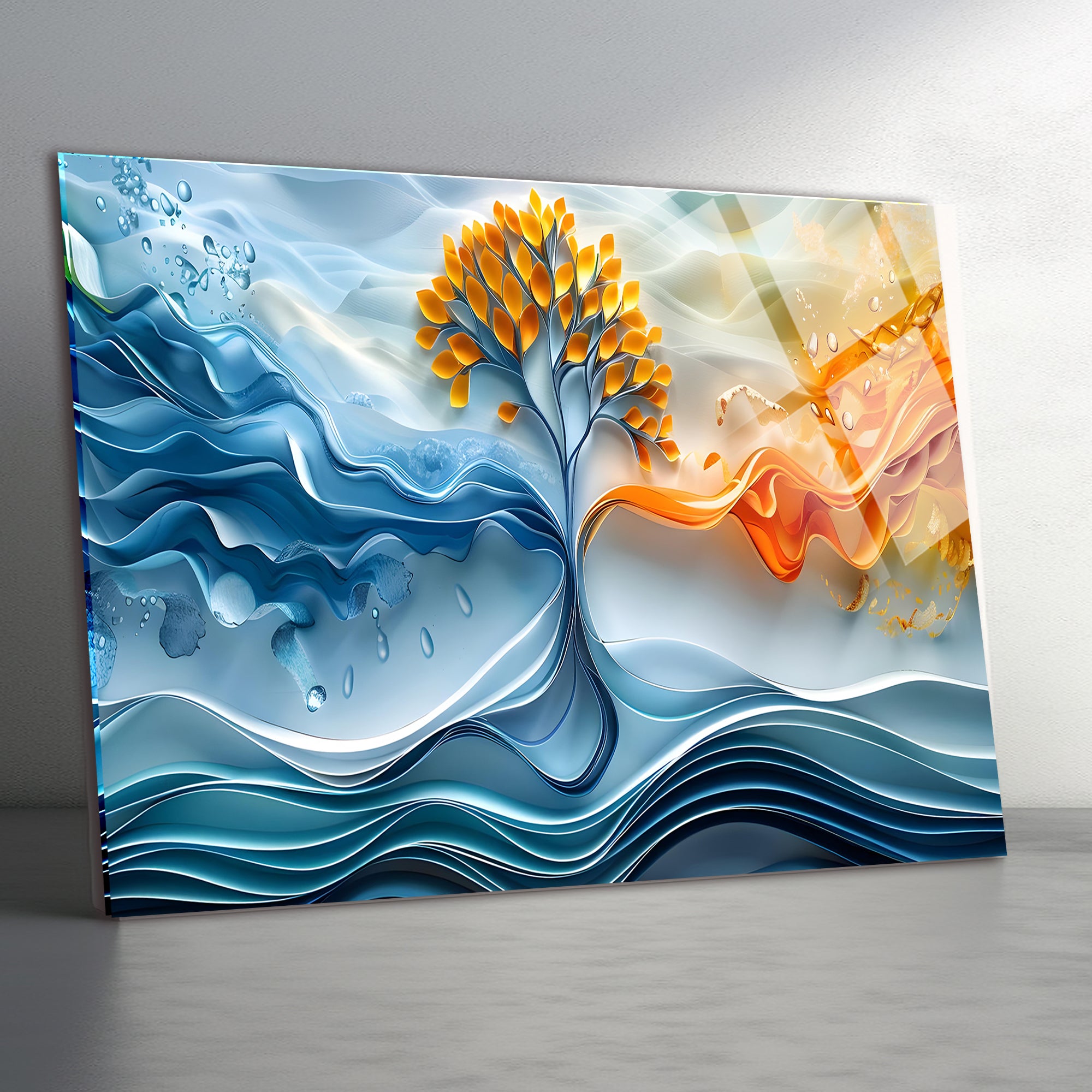 Temperli Cam Duvar Tablosu  Soyut