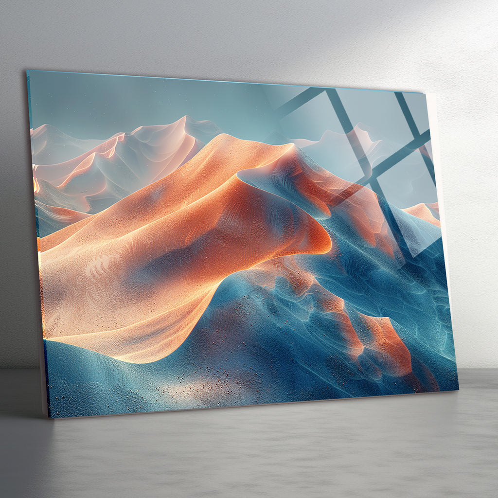 Temperli Cam Duvar Tablosu  Soyut Dağlar